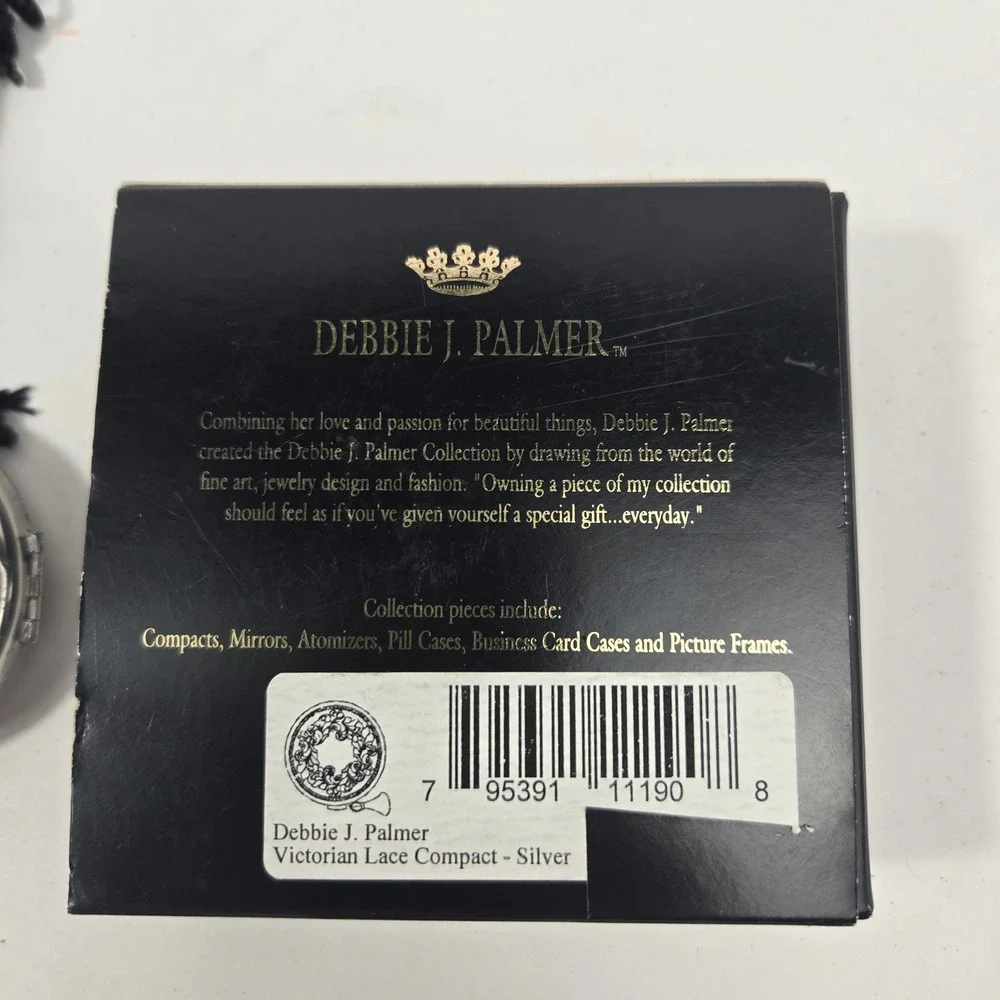 Debbie J Palmer Victorian Lace Silver Compact Mirror Box & Velvet Pouch